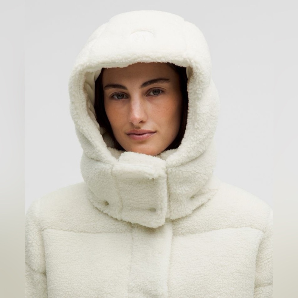 NWOT Lululemon Wunder Puff Cropped Jacket Texture Fleece Goose Down Bone sz 6 - Picture 4 of 16
